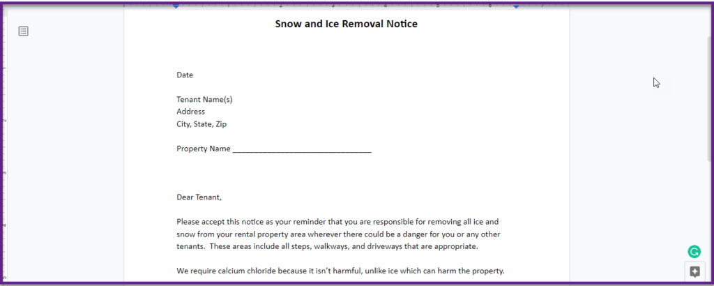 Rental Snow Removal Policy and Notice to Tenants