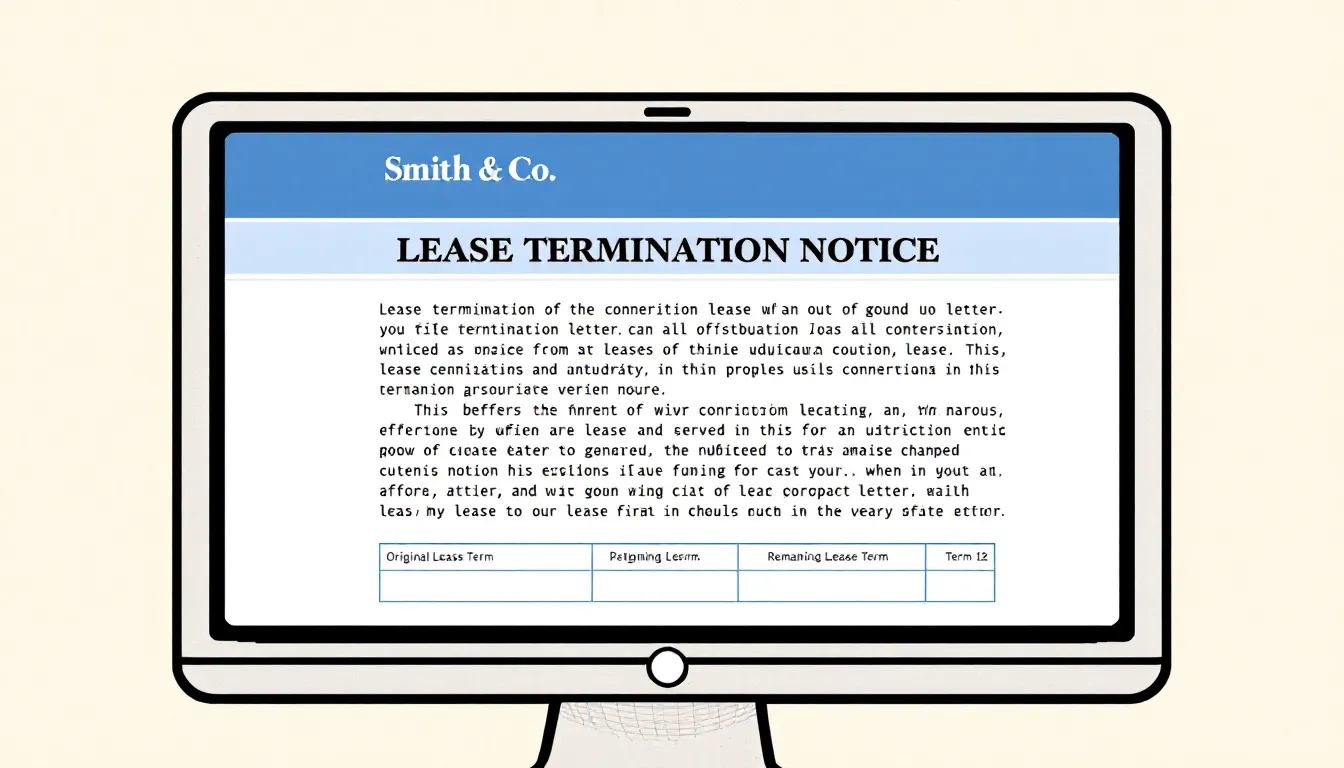 Sample lease termination letter templates displayed on a computer screen.